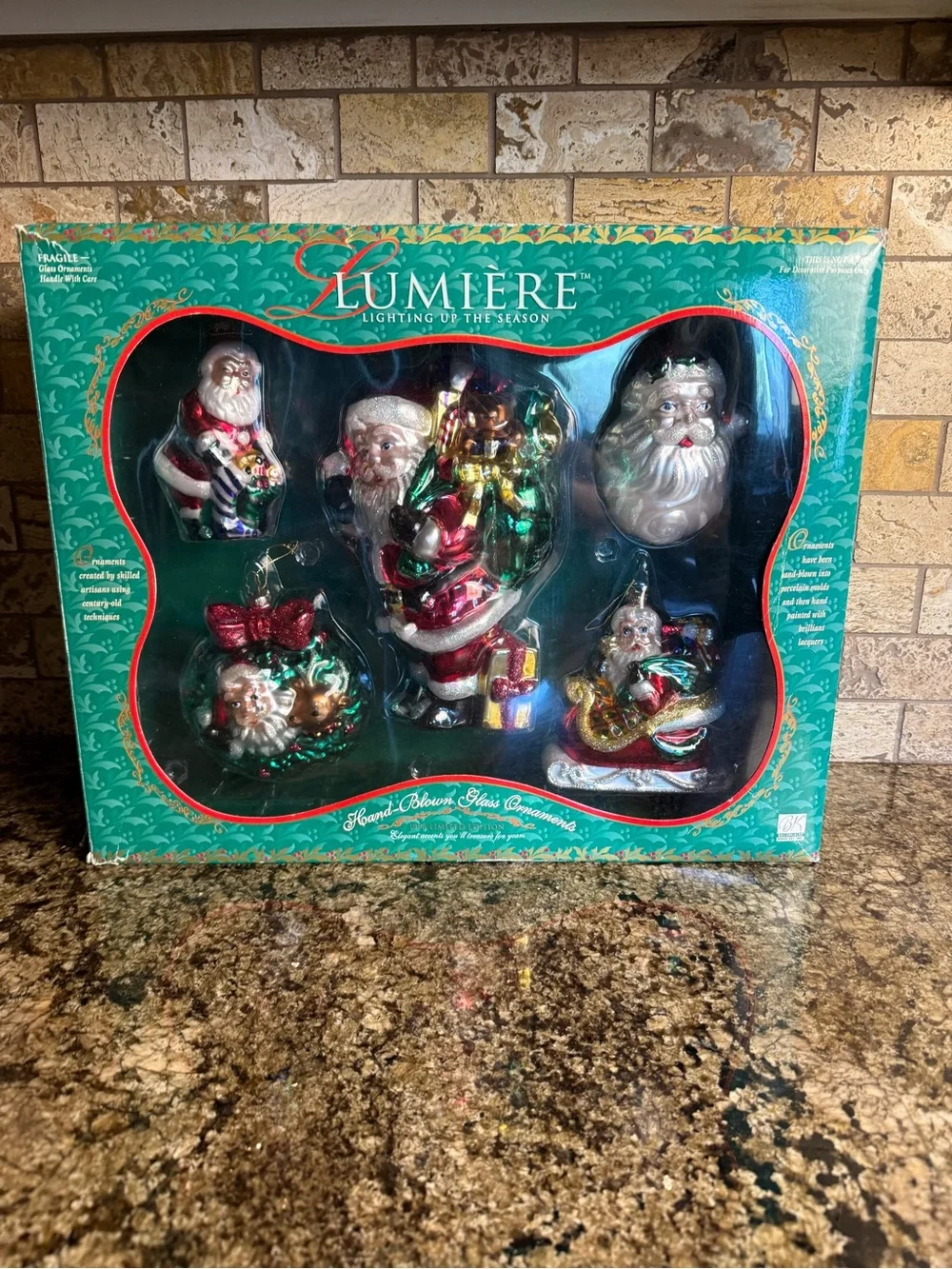 Vintage Hand Blown Glass Ornaments Large Size 1998 Brass Key Lumière In Box.